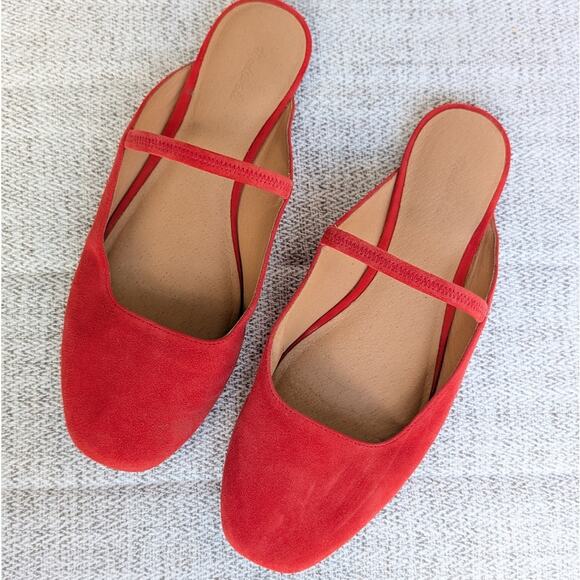 Madewell Red The Greta Ballet Flat Suede Slip On Mule, size 9.5 - Picture 1 of 4